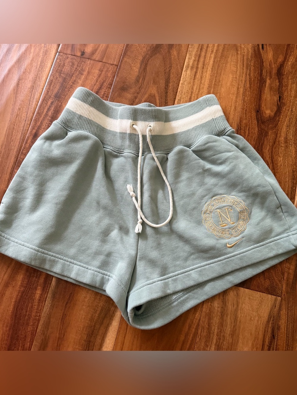 Nike Women’s Mint Green High Waisted Drawstring Embroidery Shorts